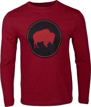 Long Sleeve T-Shirt: Bison Patch (Heather Red)